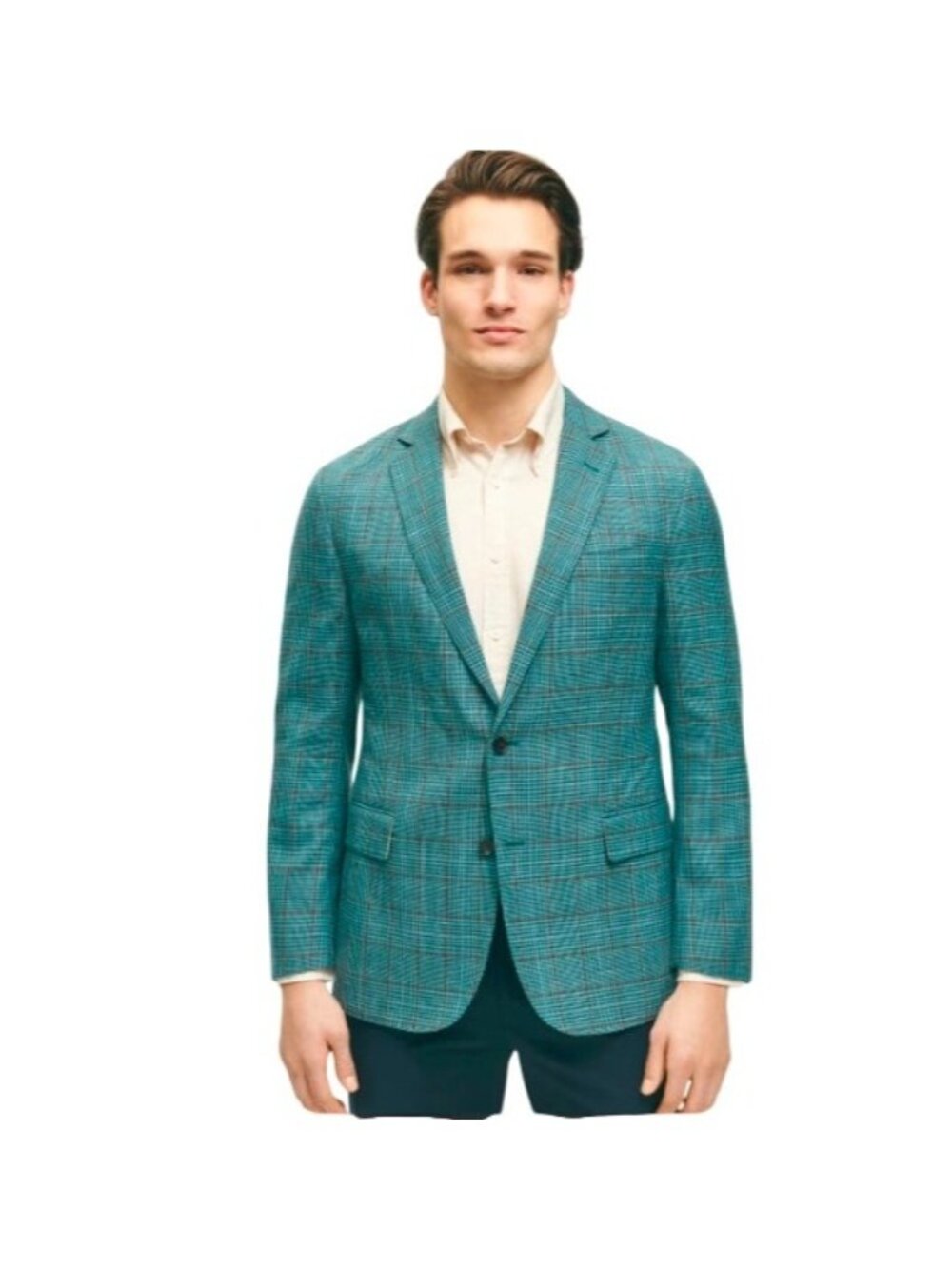 Brooks Brothers Regent Fit Blazer Mens Size 39R Checked Wool Silk & Linen Blend